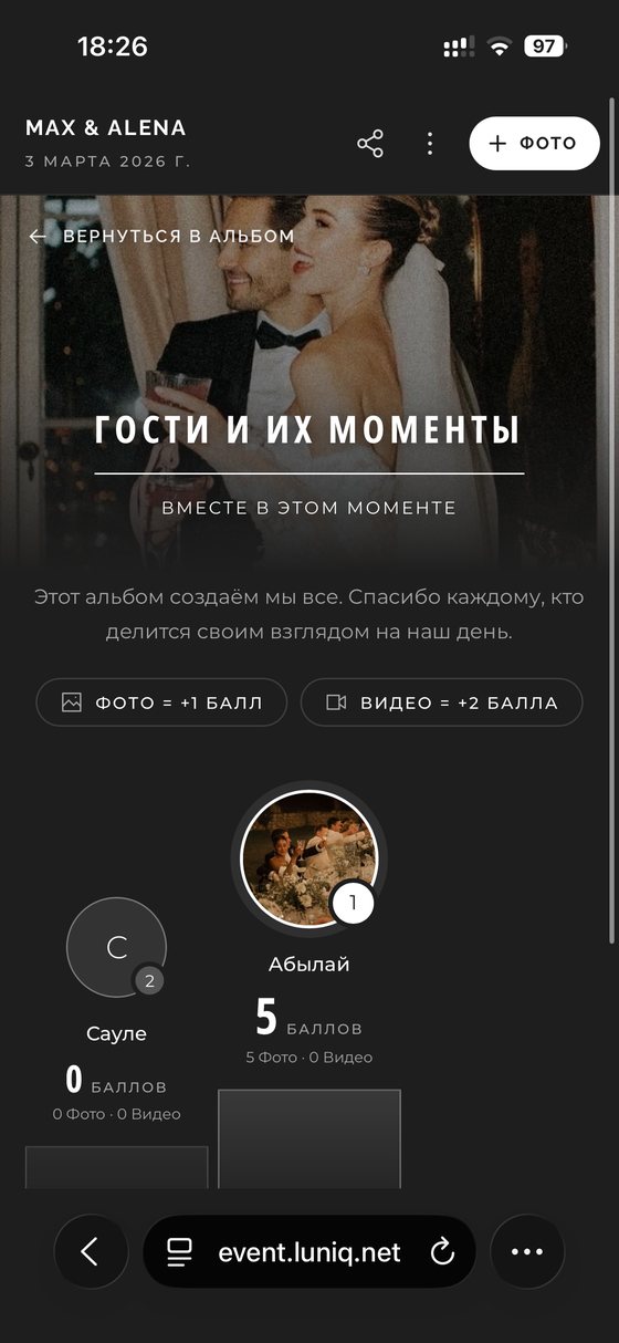 Экран «Гости и их моменты»: пьедестал, Абылай на первом месте с 5 баллами
