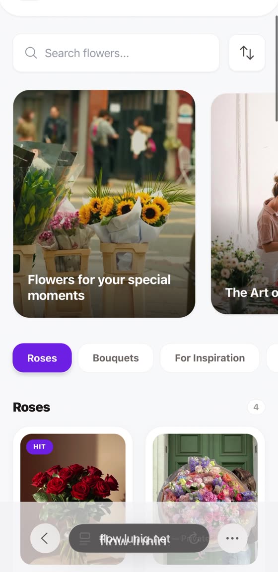 Bouquet catalogue in a flower shop online storefront