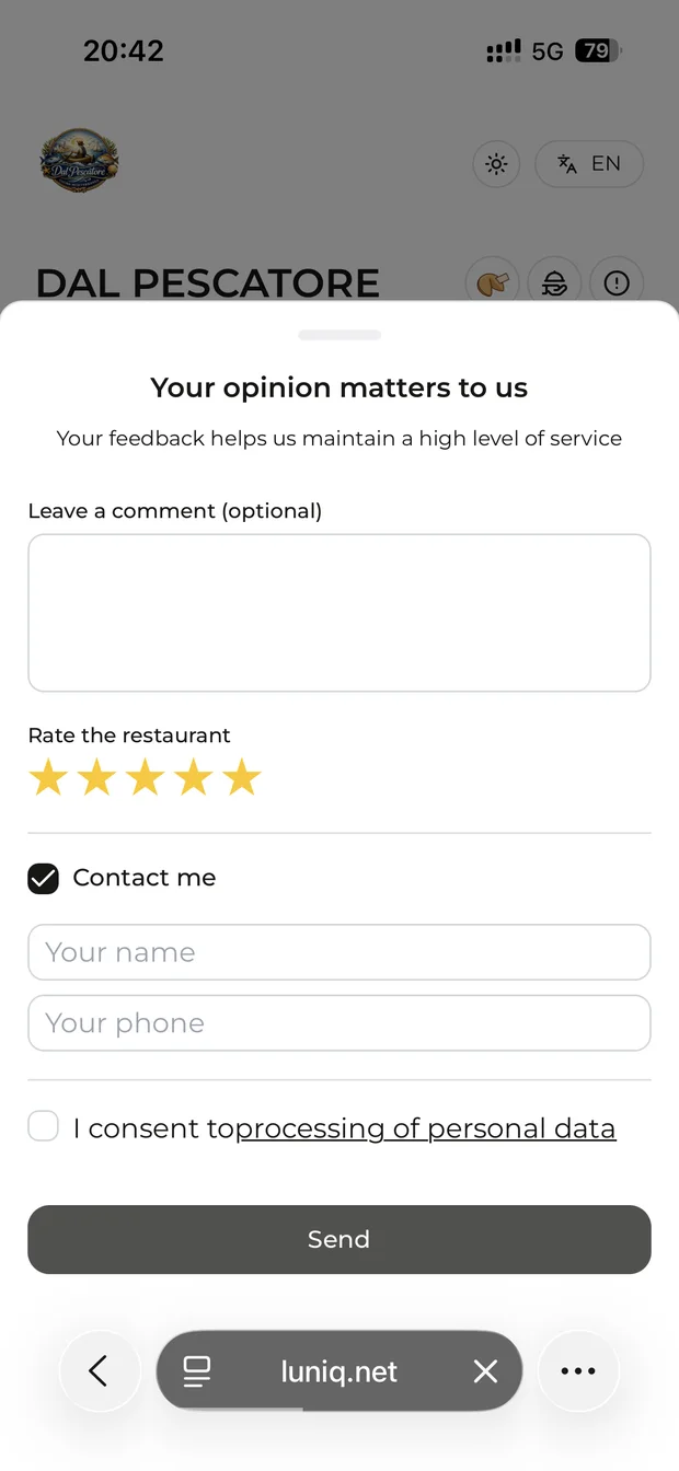 “Your opinion matters” review form with a star rating