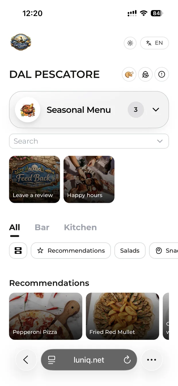 Dal Pescatore menu in English
